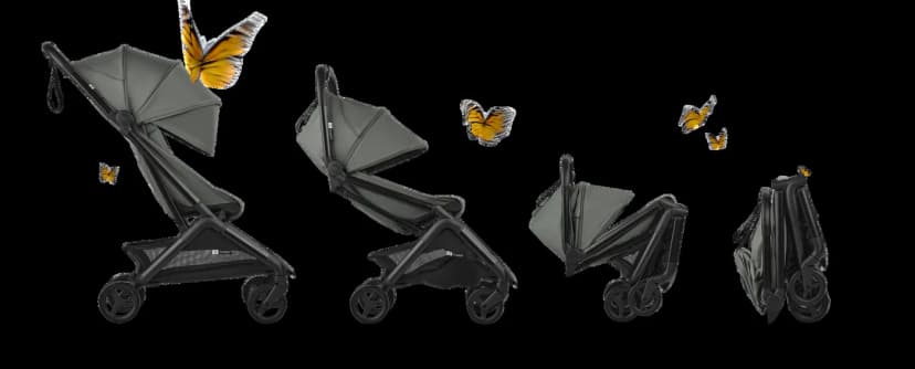 Bildsekvens som visar hopfällningen av Bugaboo Butterfly 2