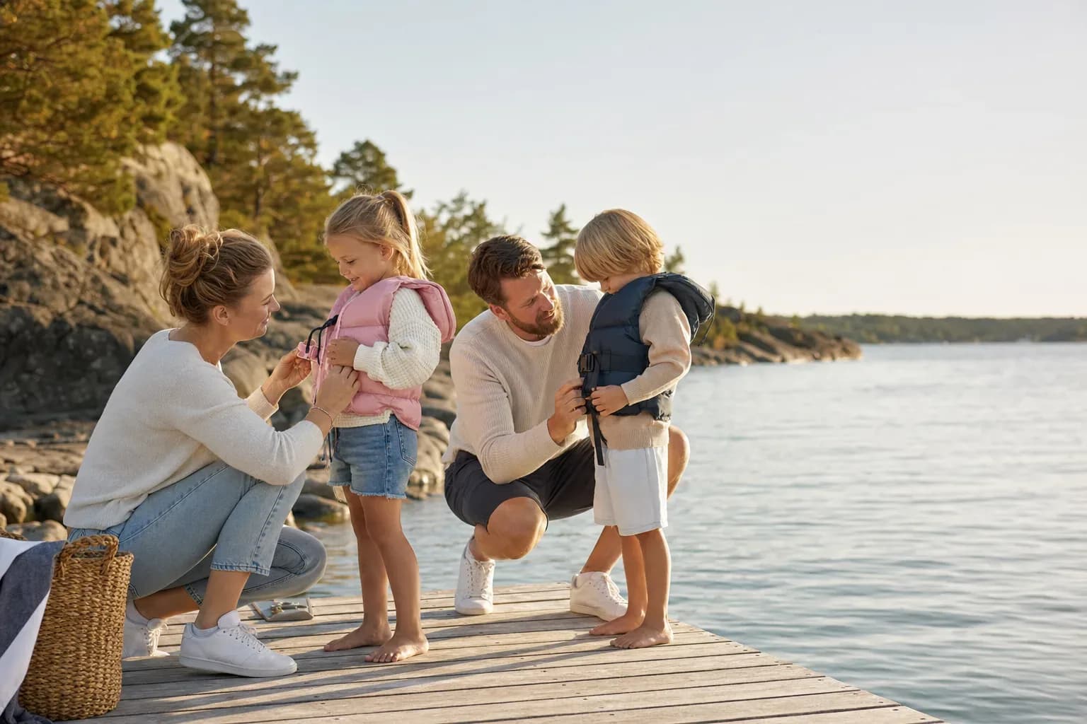 Realistisk familjebild för Flytväst för barn - jämför storlek och passform