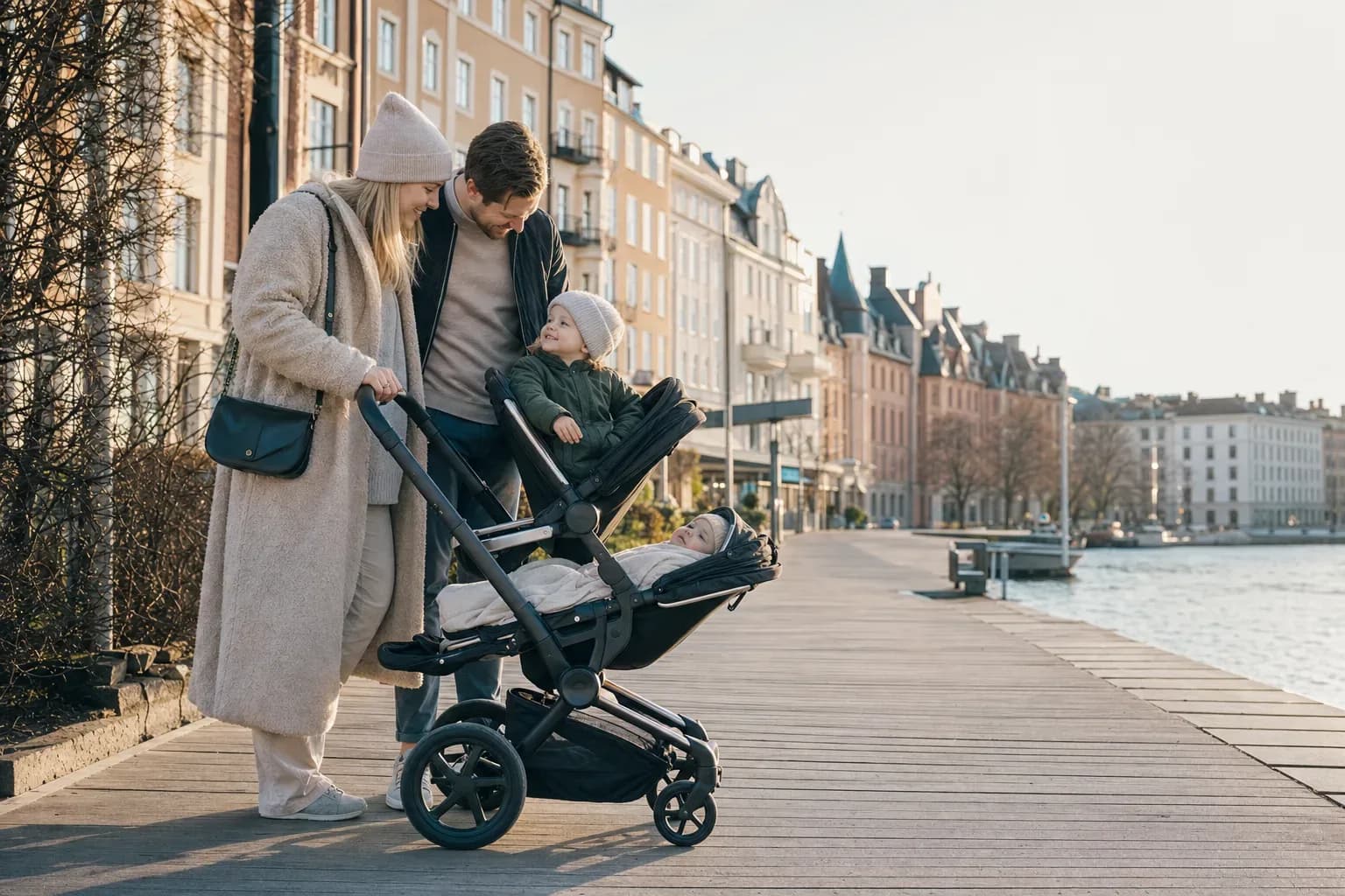 Realistisk familjebild för Syskonvagn vid liten åldersskillnad - jämför modeller