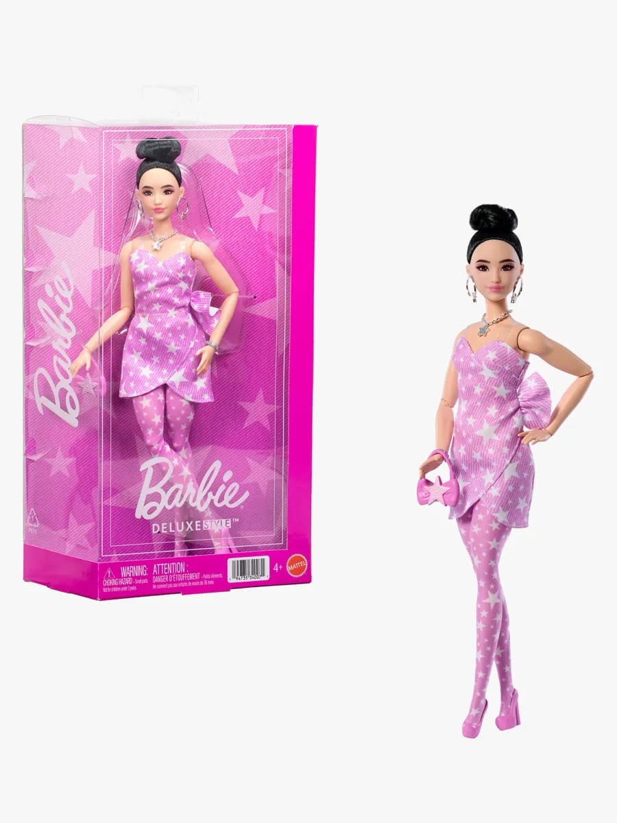 Barbie Deluxe Style Docka med Rosa Jeansklänning