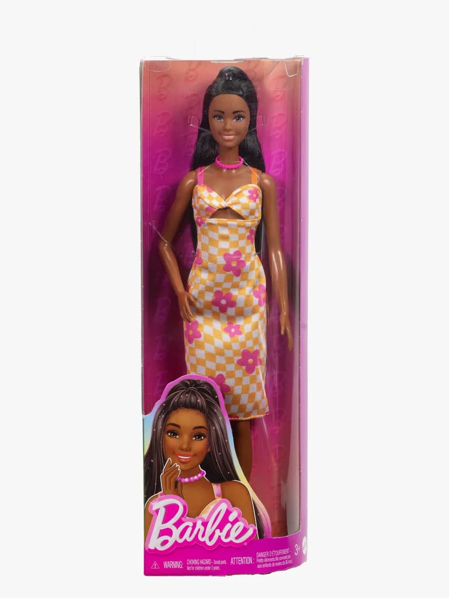 Barbie Fashionista Docka i Rutig Klänning