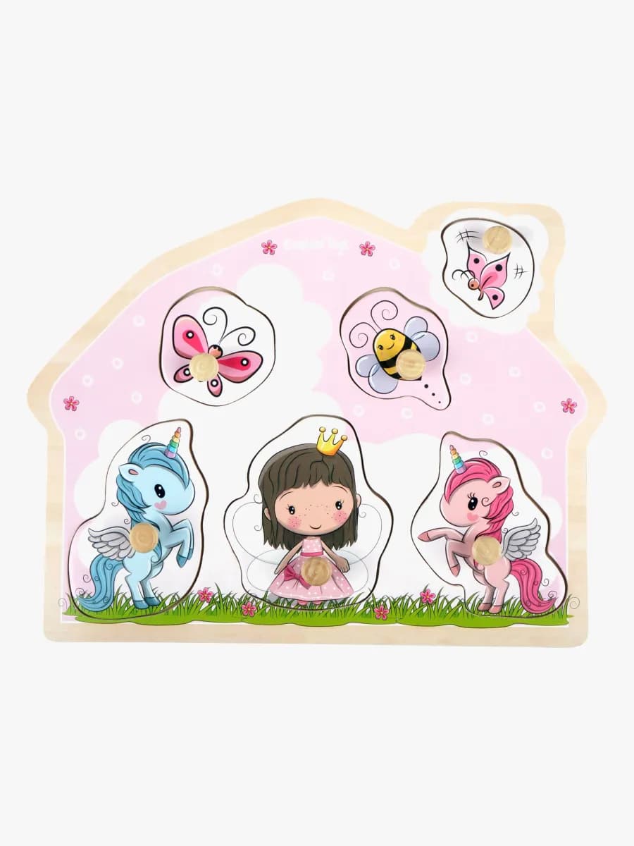 Barbo Toys Knoppussel Prinsessa &  Enhörning i Trä Lillie &  Ellie 6 Bitar