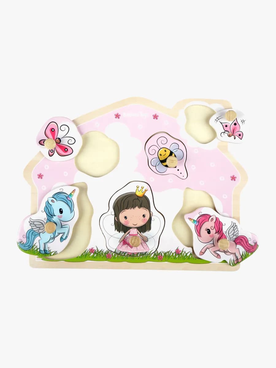 Barbo Toys Knoppussel Prinsessa &  Enhörning i Trä Lillie &  Ellie 6 Bitar