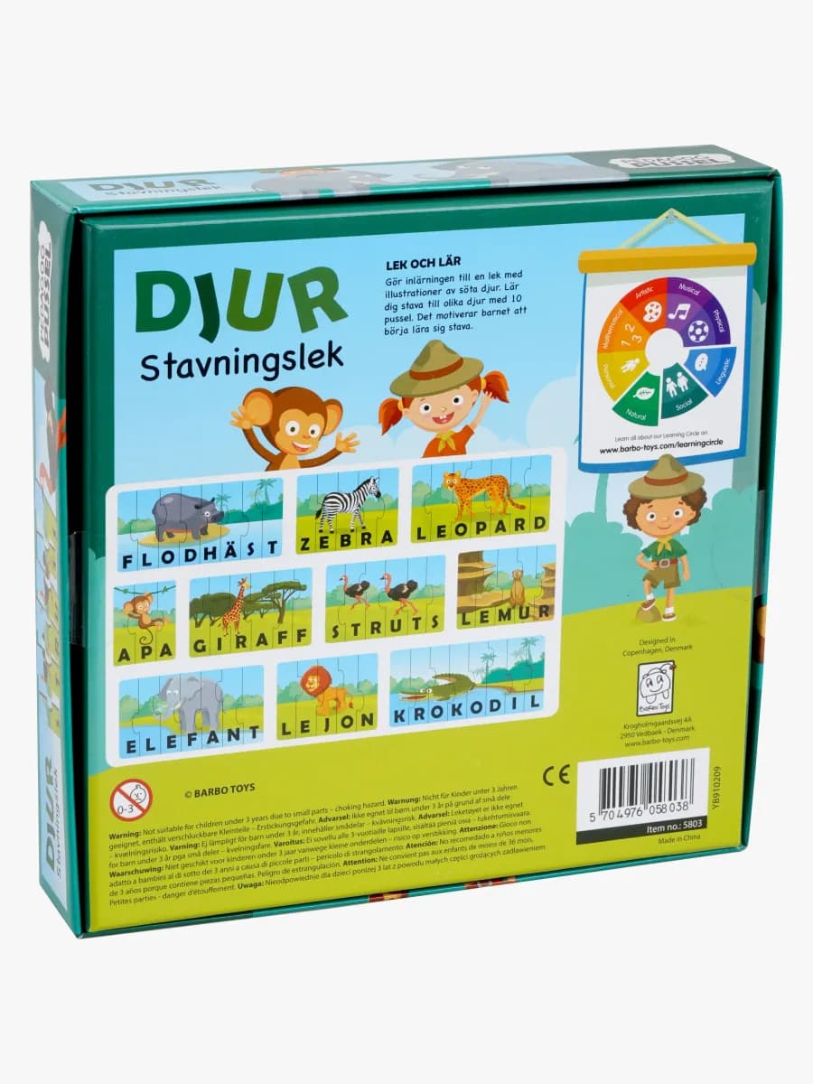Barbo Toys Pedagog Pussel Stavningslek Djur 60 Bitar