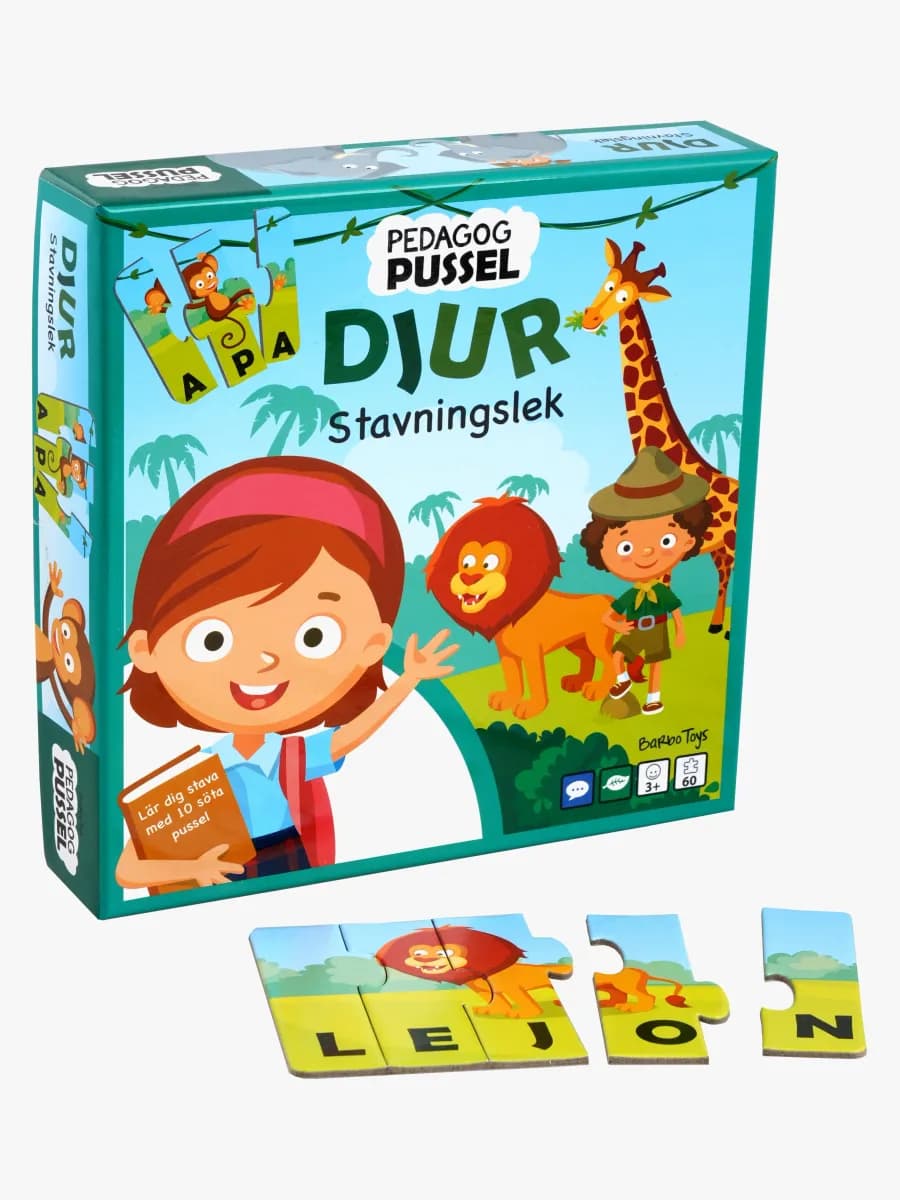 Barbo Toys Pedagog Pussel Stavningslek Djur 60 Bitar