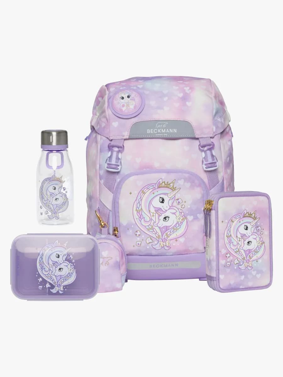 Beckmann Ryggsäck 22L inkl. Pennfodral, Flaska &  Matlåda, Unicorn Princess Purple