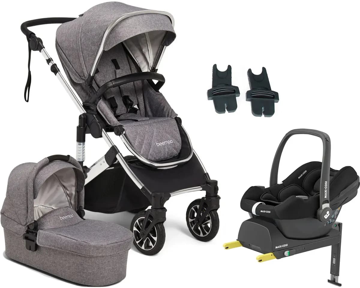 Beemoo Maxi 4 Duovagn, inkl. Maxi-Cosi CabrioFix i-Size &  Bas, Grey/Silver