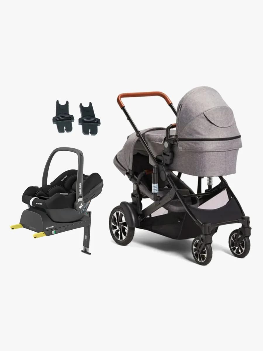 Beemoo Maxi 4 Twin Syskonvagn Inkl. Maxi-Cosi CabrioFix Babyskydd &  Bas, Grey