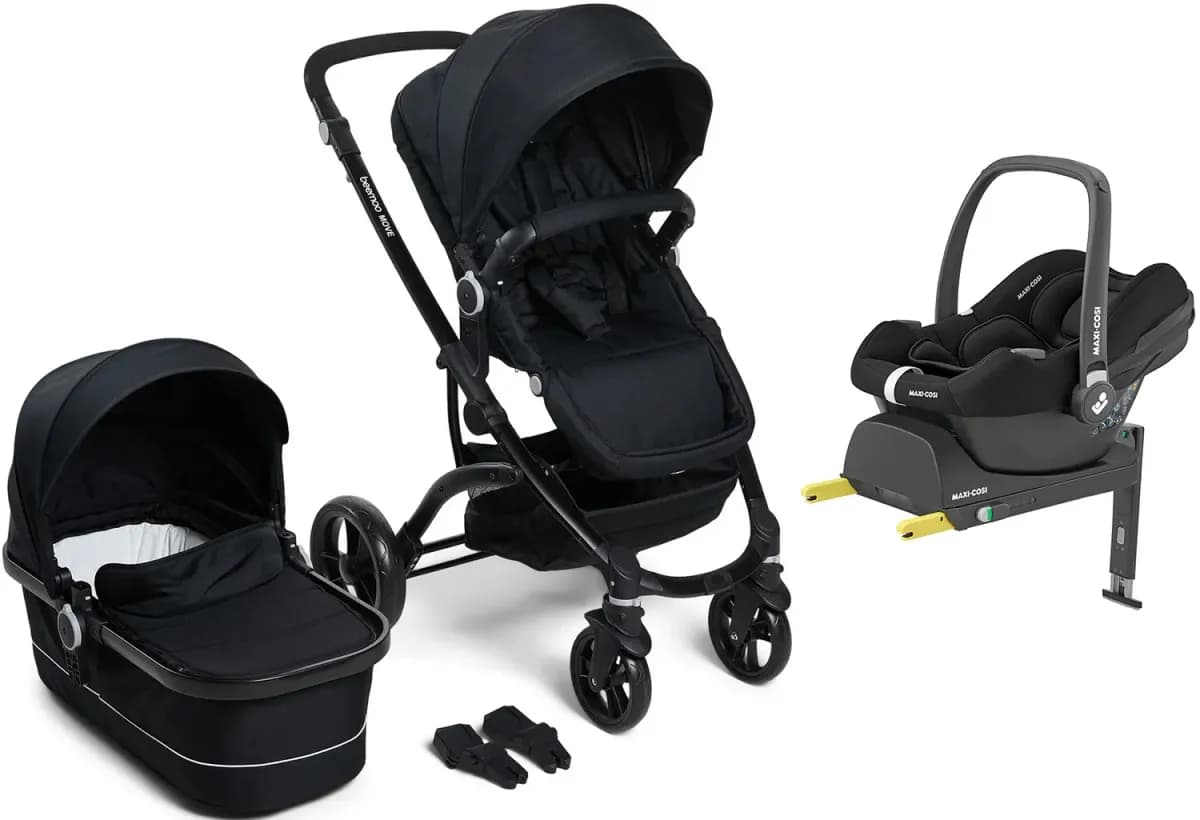 Beemoo Move Duo Duovagn Inkl. Maxi-Cosi CabrioFix Babyskydd &  Bas, Black