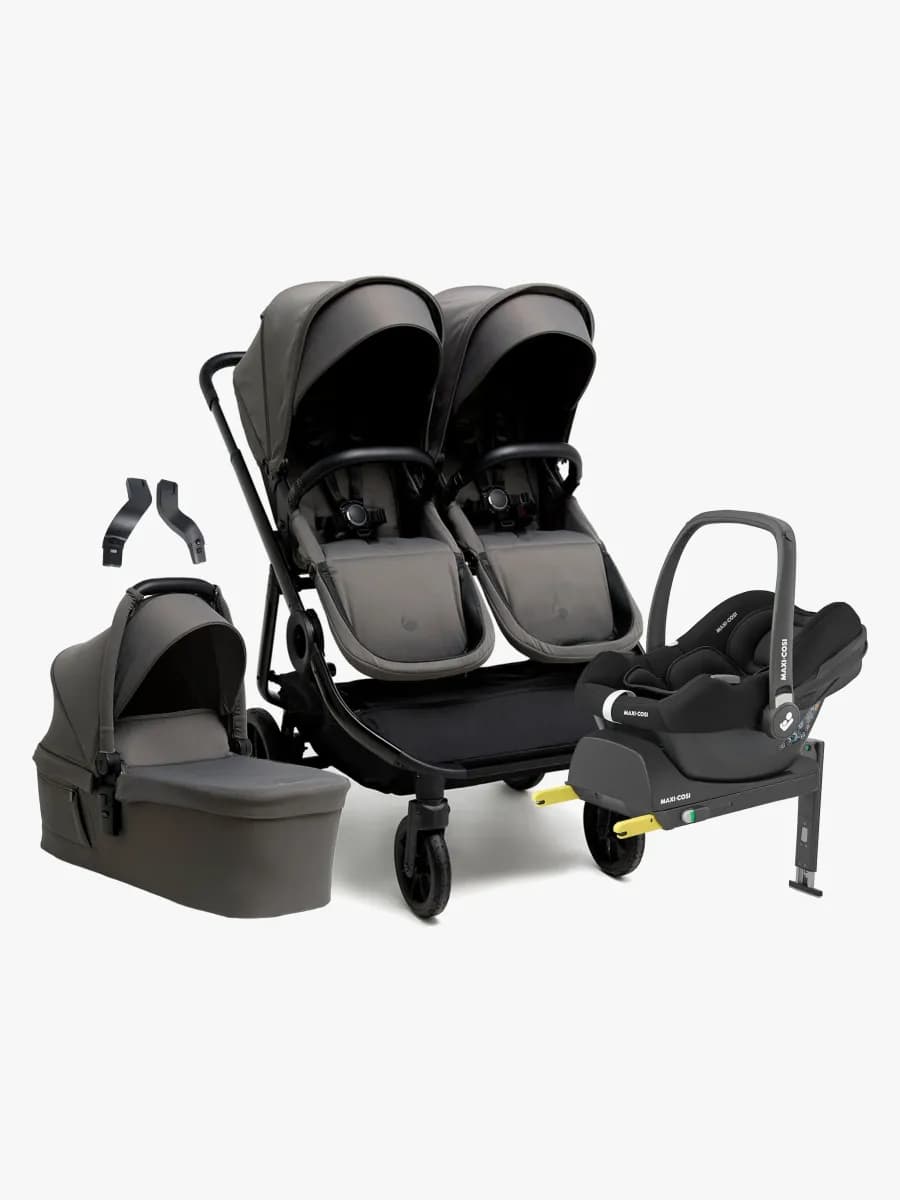 Beemoo Pro Twin 2 Syskonvagn inkl. Maxi-Cosi CabrioFix &  Bas, Mocha Grey