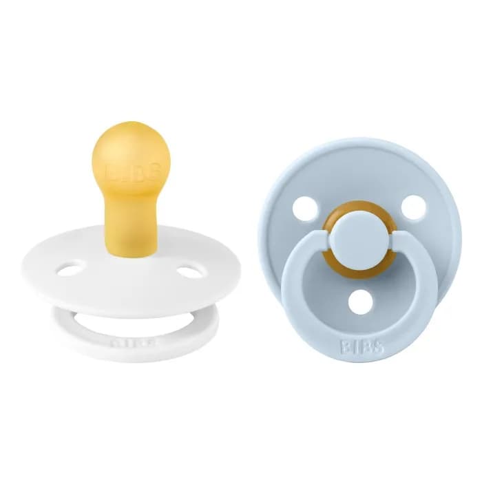 BIBS Colour 2-pack Latex Napp 0-6 mån (White/Baby Blue)