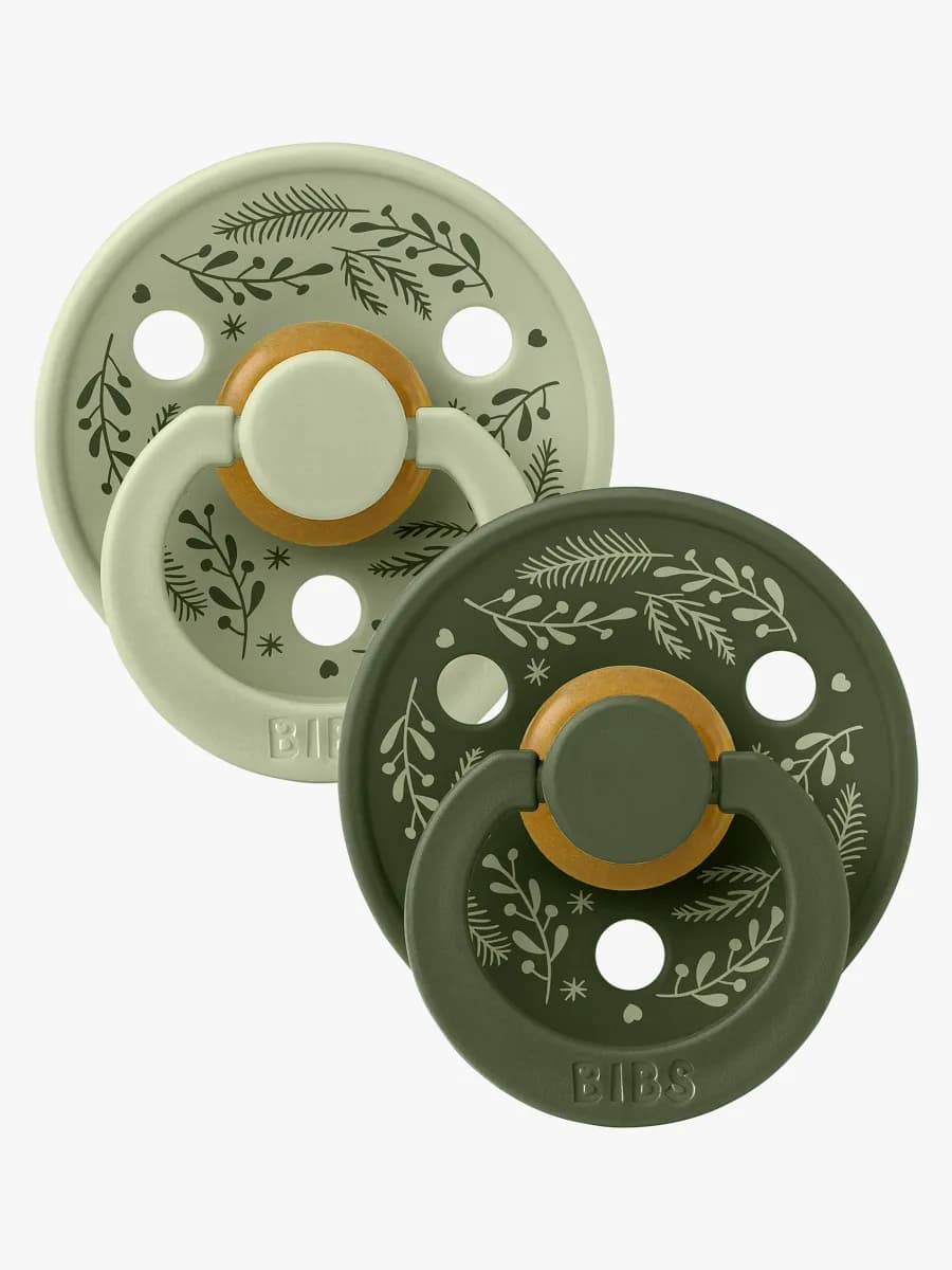 BIBS Colour Holiday Leaf Napp 2-Pack Latex Stl 1, Sage/Hunter Green
