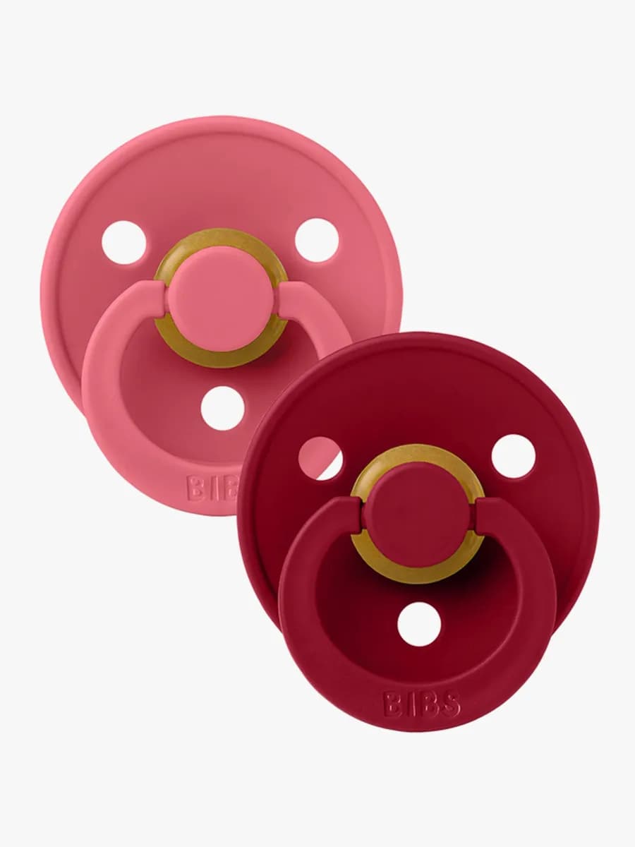 BIBS Colour Napp 2-pack Latex Stl 1 Rund, Coral/Ruby