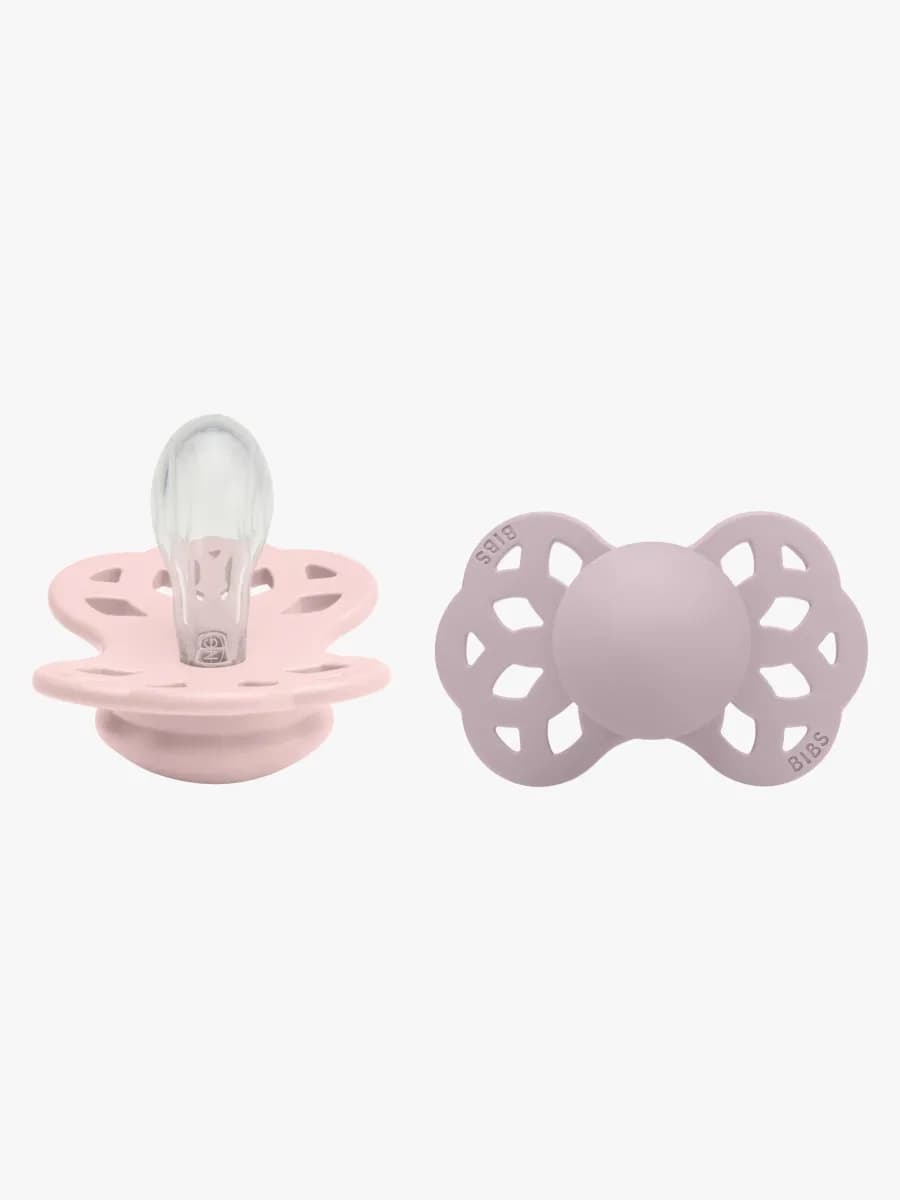 BIBS Infinity Napp 2-pack Silikon Stl 1 Symmetrisk, Blossom/Dusky Lilac