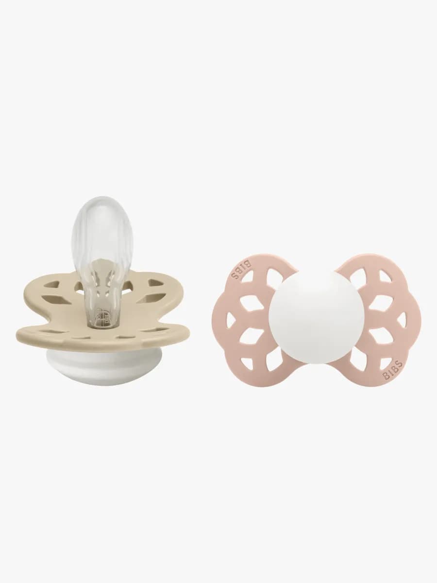 BIBS Infinity Nappar 2-Pack Silikon Stl 2 Symmetrisk, Vanilla GLOW/Blush GLOW