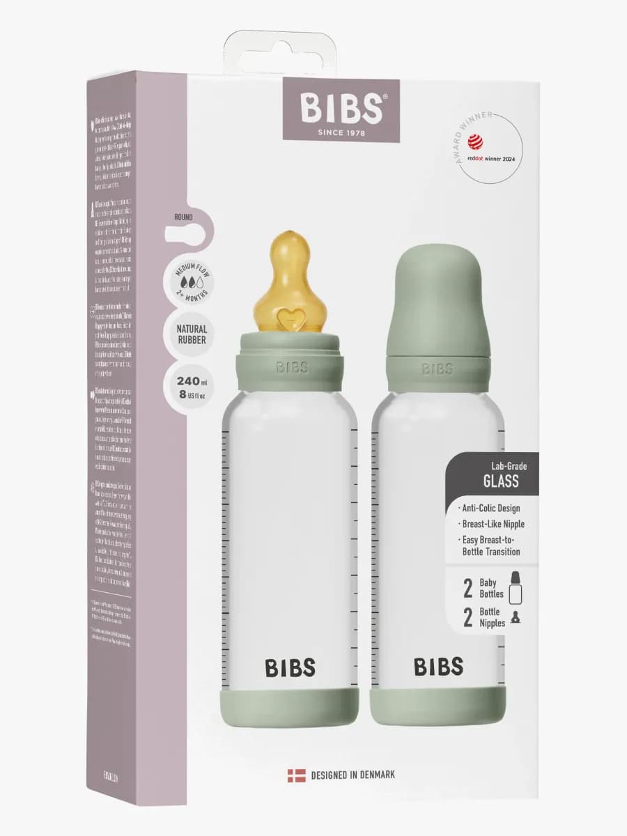 BIBS Medium Flow Glas Nappflaska Latex 2-Pack 240 ml, Sage