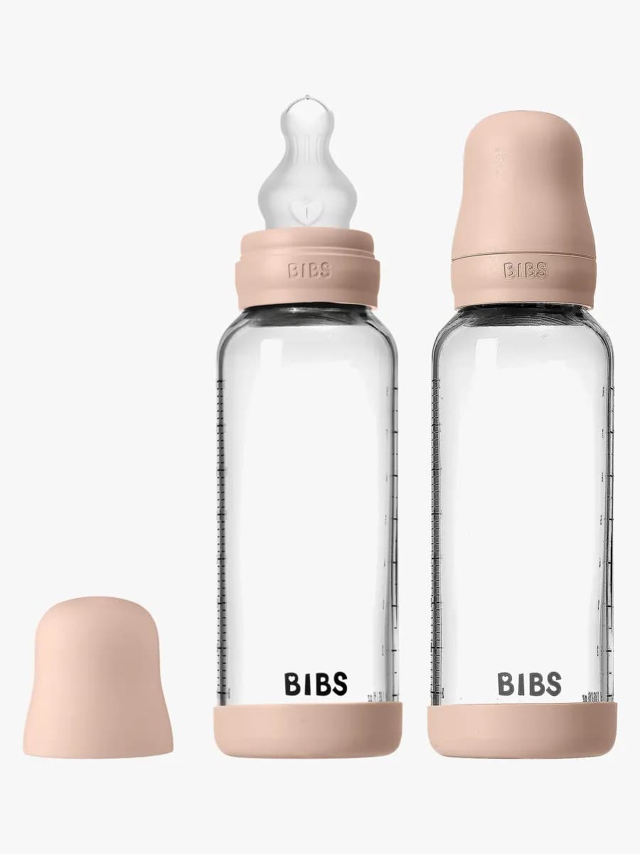 BIBS Medium Flow Glas Nappflaska Silikon 2-Pack 240 ml, Blush