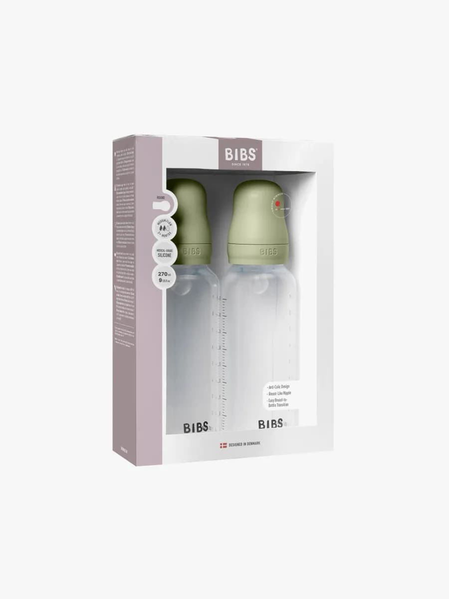 BIBS Medium Flow Nappflaska Silikon 2-Pack 270 ml, Sage