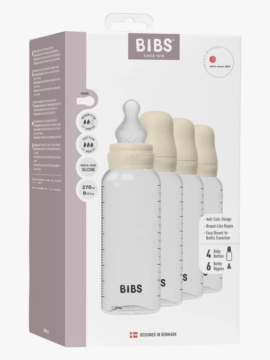 BIBS Nappflaska Silicone 4-pack 270 ml, Ivory