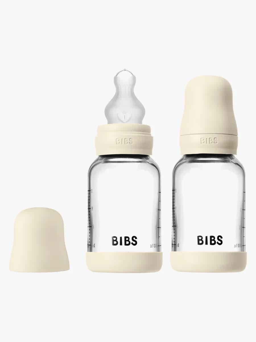 BIBS Slow Flow Glas Nappflaska Silikon 2-Pack 120 ml, Ivory