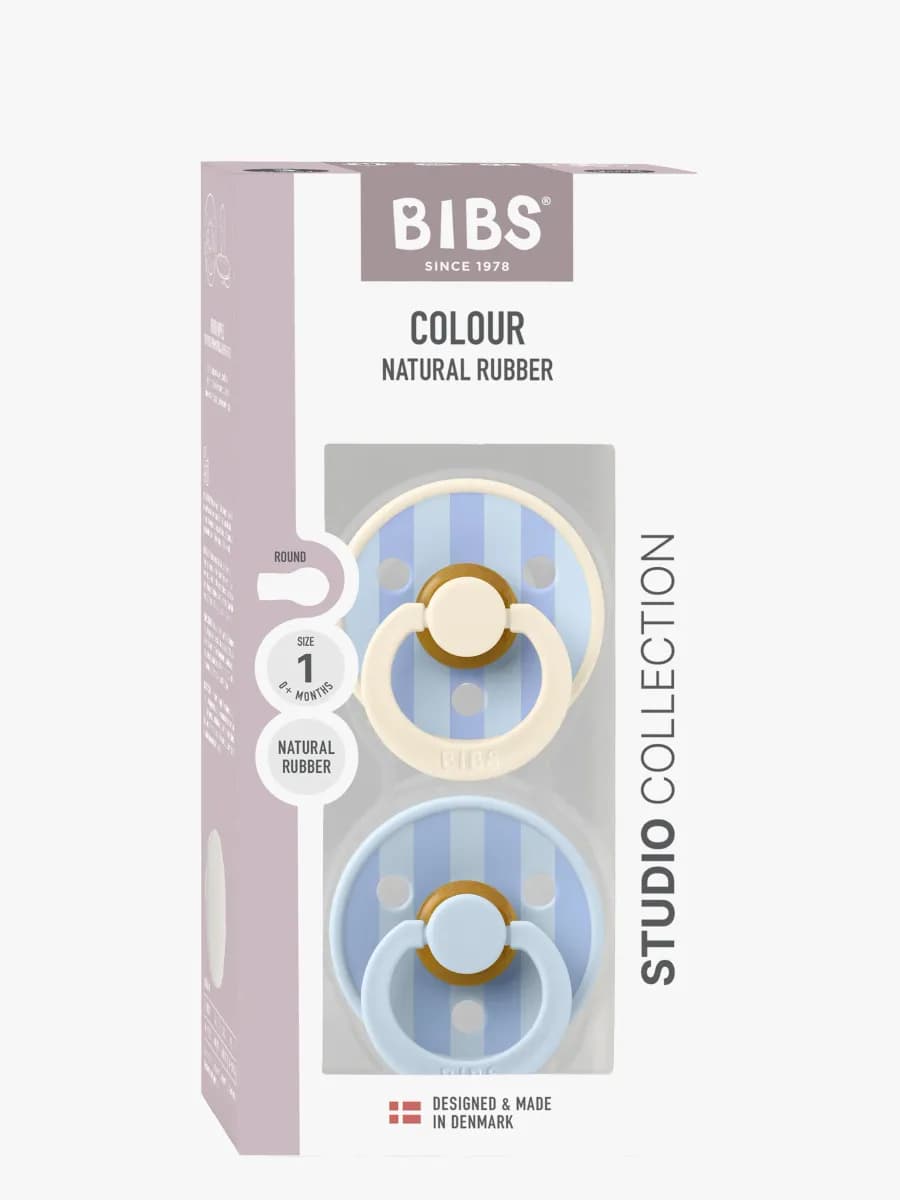 BIBS Studio Colour Block Napp 2-Pack Latex Stl 1, Baby Blue Dusty Blue Mix