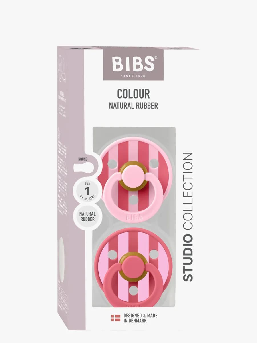 BIBS Studio Colour Block Napp 2-Pack Latex Stl 1, Baby Pink Coral Mix
