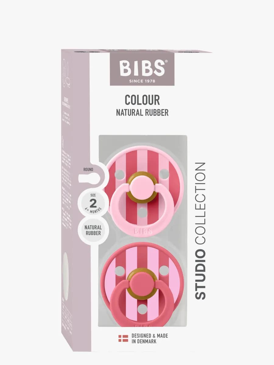 BIBS Studio Colour Block Napp 2-Pack Latex Stl 2, Baby Pink Coral Mix