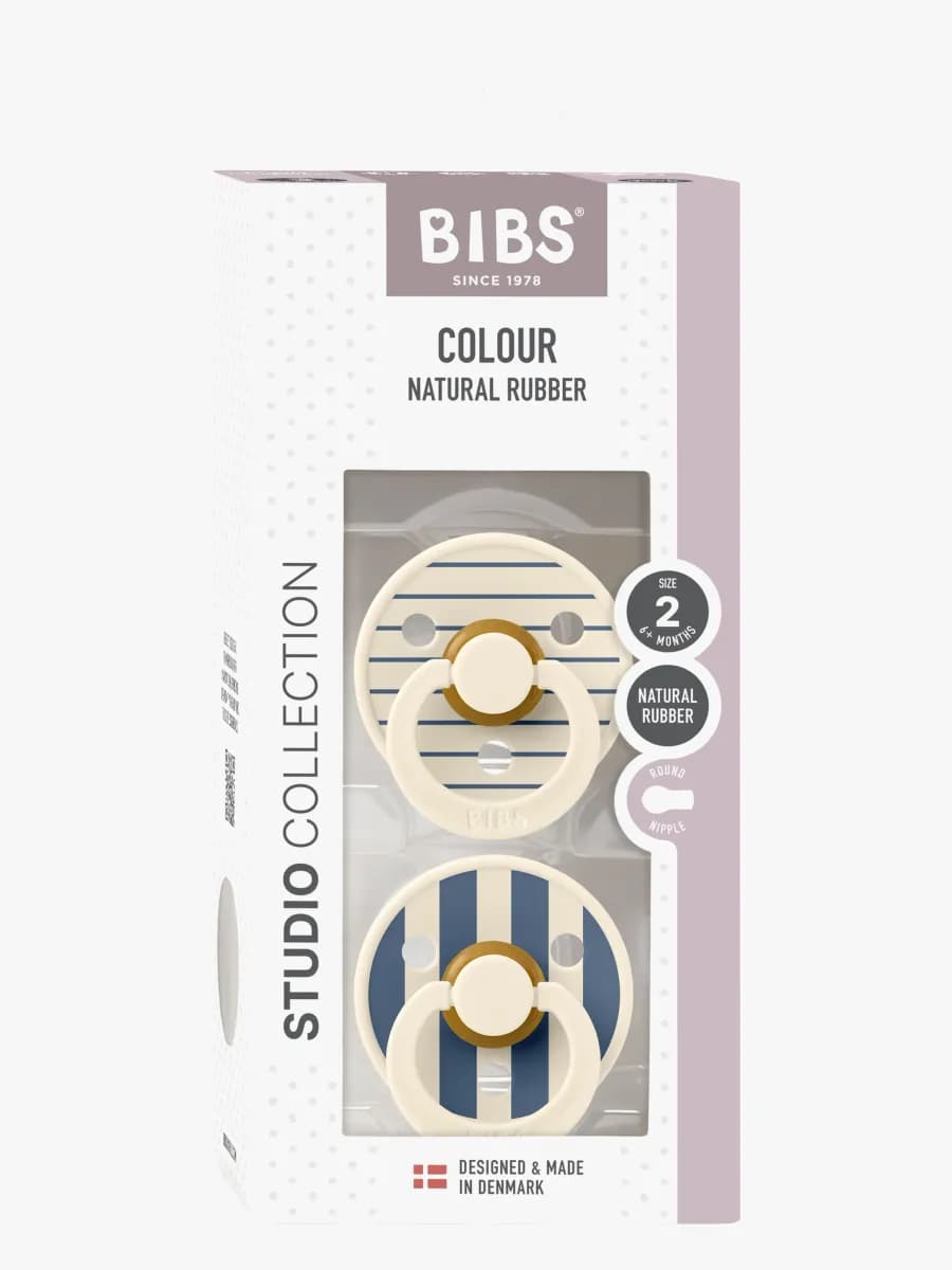 BIBS Studio Colour Napp 2-Pack Latex Stl 2 Rund, Pin/Ivory Steel Blue Mix