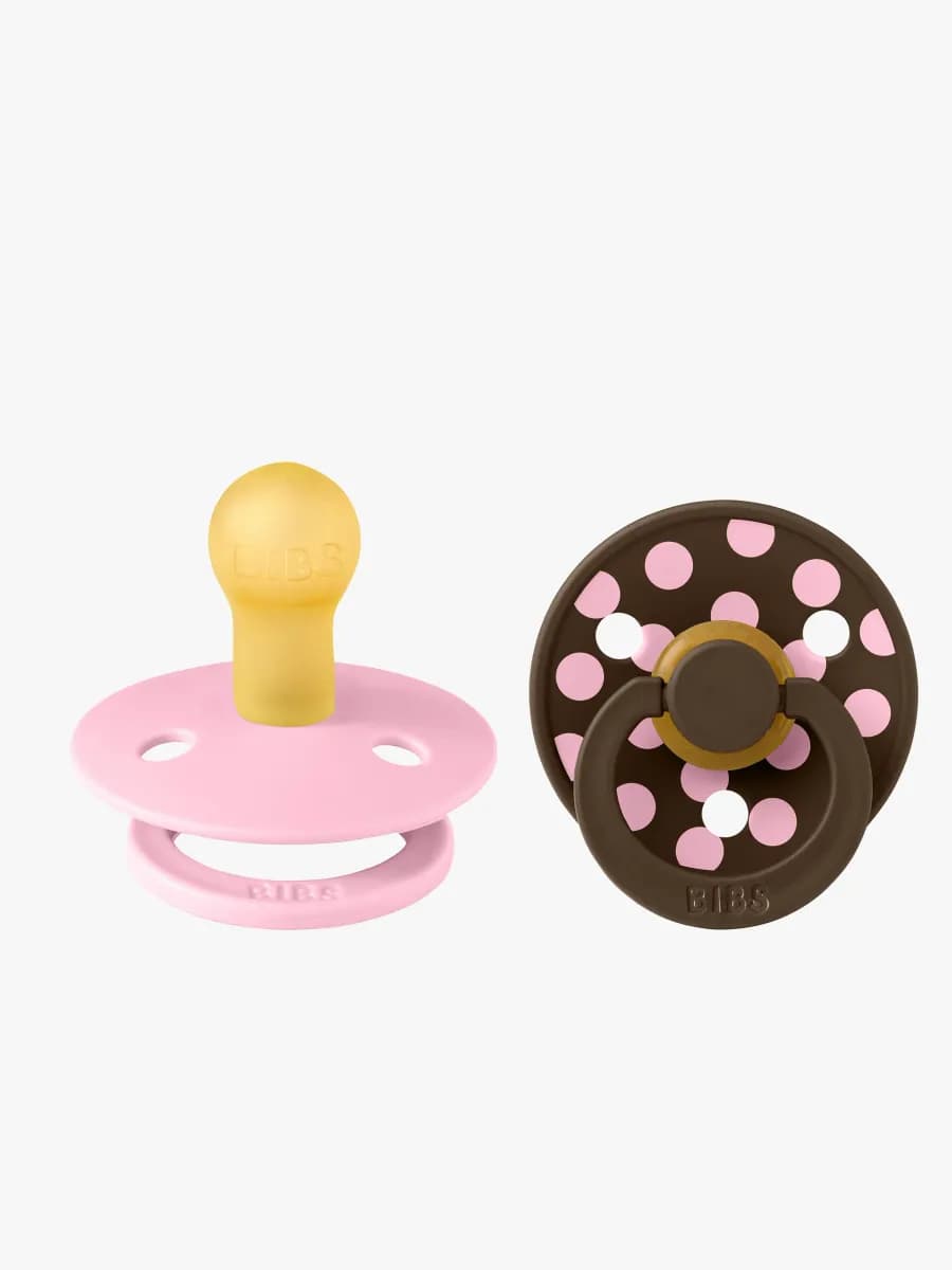 BIBS Studio Colour Polka Napp 2-Pack Latex Stl 1, Baby Pink/Mocha