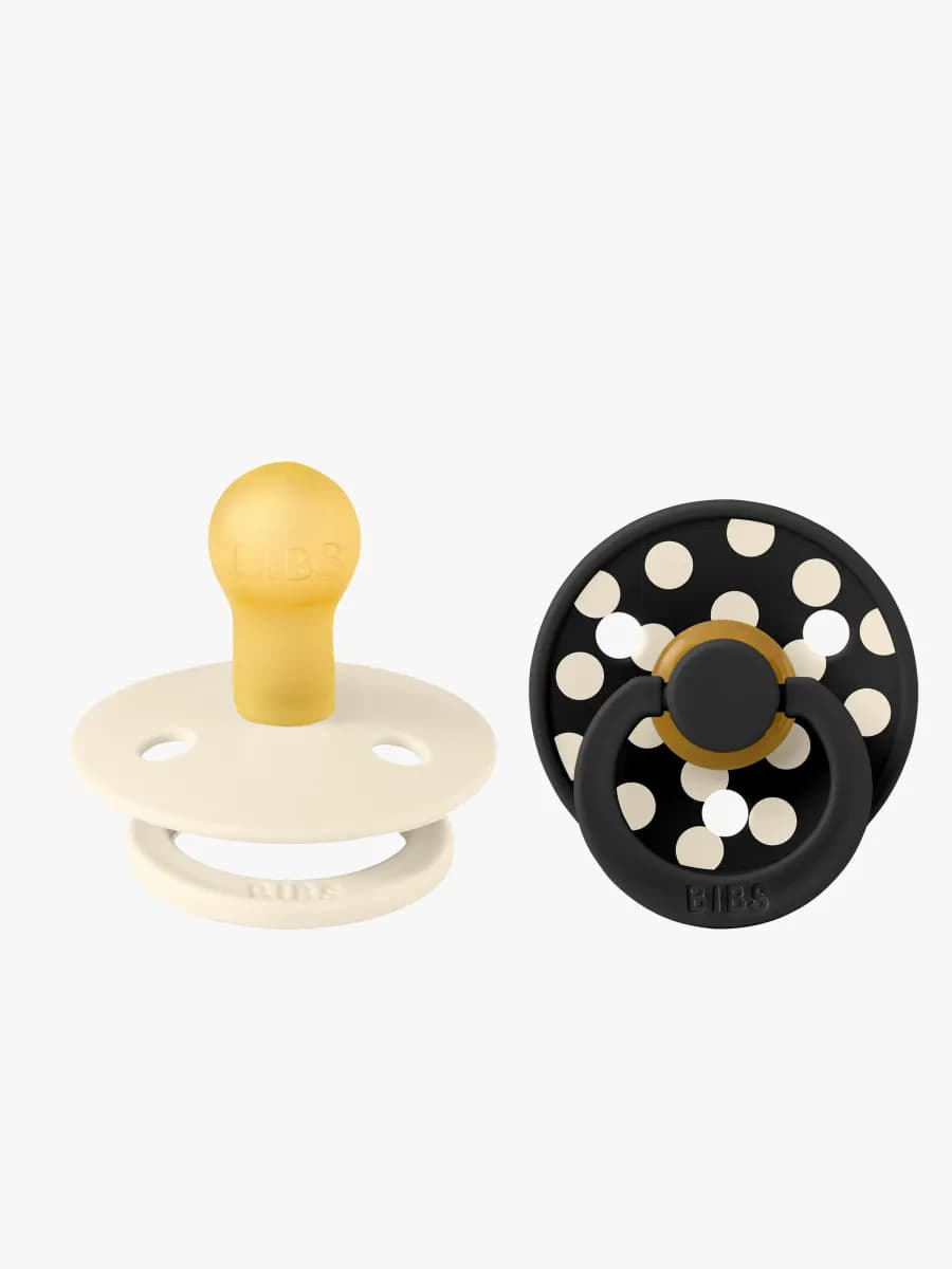 BIBS Studio Colour Polka Napp 2-Pack Latex Stl 1, Ivory/Black