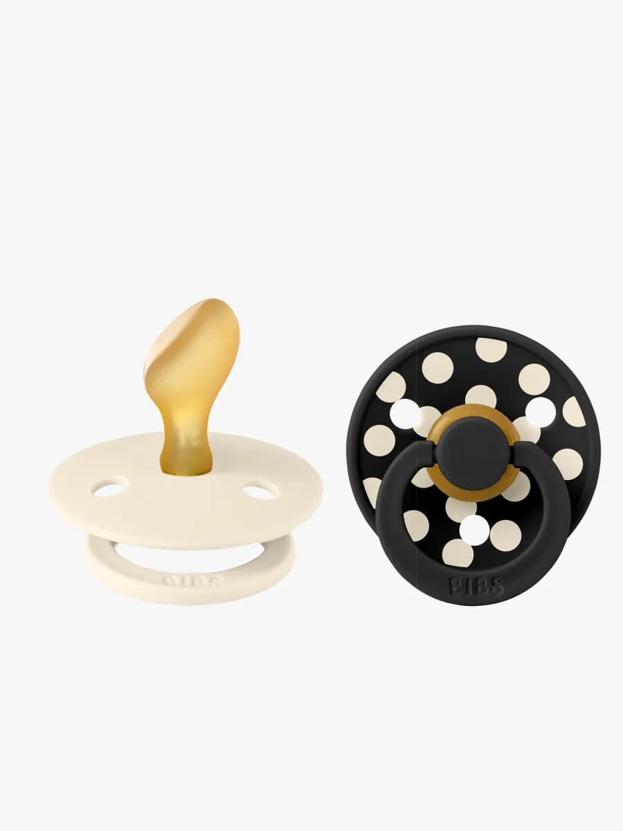 BIBS Studio Colour Polka Napp 2-Pack Latex Stl 2 Anatomisk, Ivory/Black