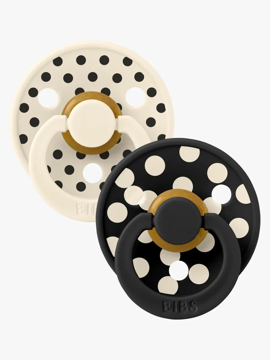 BIBS Studio Colour Polka Napp 2-Pack Latex Stl 2, Ivory/Black