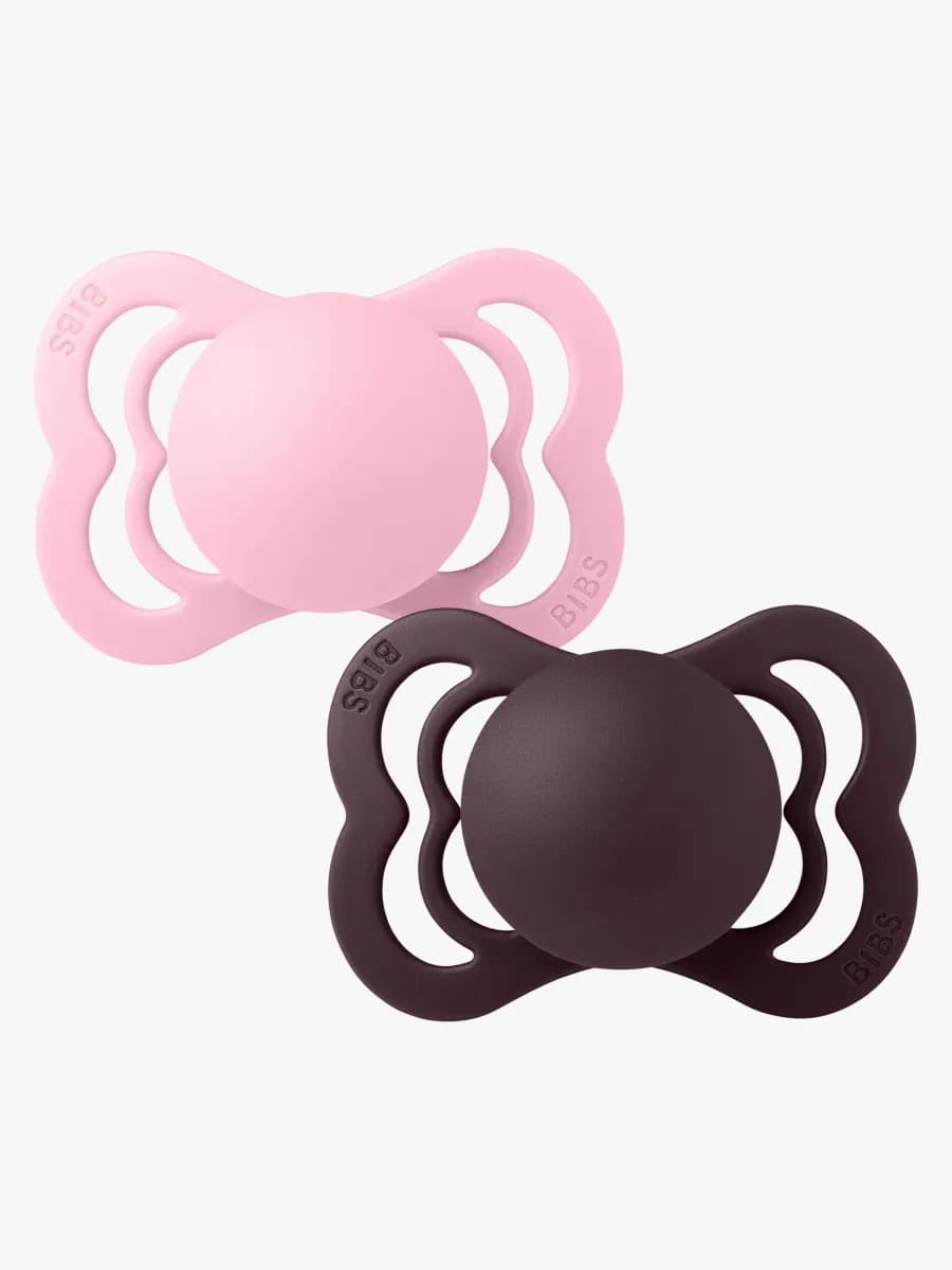 BIBS Supreme Napp 2-Pack Silikon Stl 1 Symmetrisk, Baby Pink/Plum