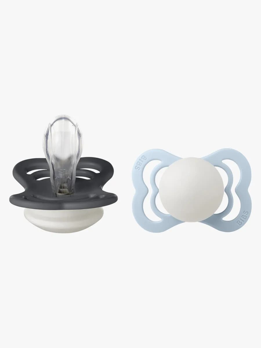 BIBS Supreme Napp 2-Pack Silikon Stl 1 Symmetrisk, Iron Glow/Baby Blue Glow