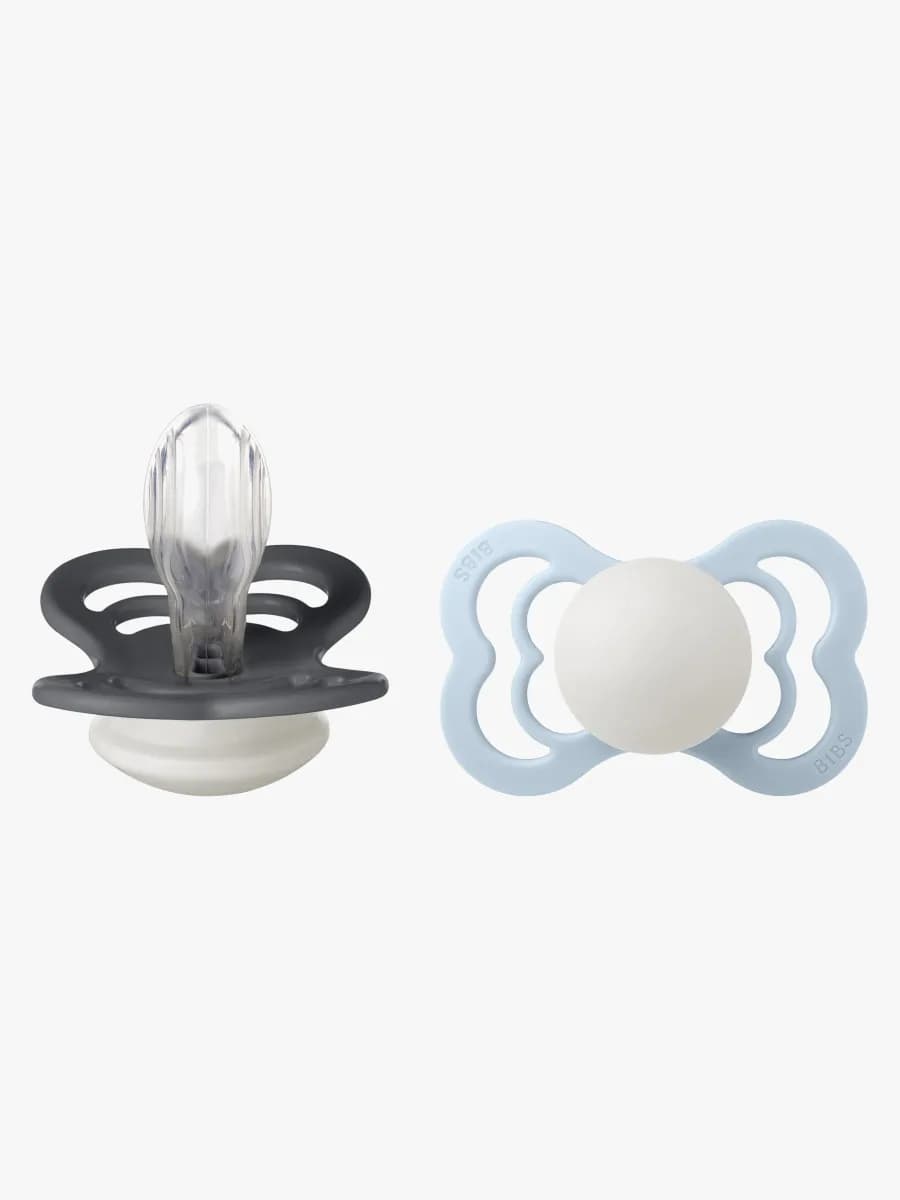 BIBS Supreme Napp 2-Pack Silikon Stl 2 Symmetrisk, Iron Glow/Baby Blue Glow