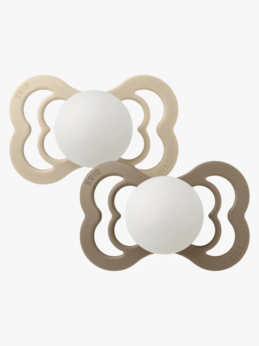 BIBS Supreme Napp 2-Pack Silikon Stl 2 Symmetrisk, Vanilla Glow/Dark Oak Glow