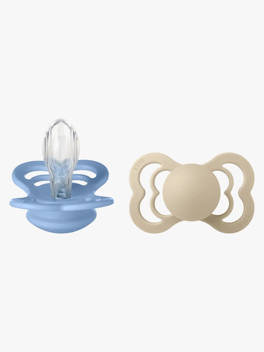BIBS Supreme Napp 2-Pack Silikon Stl 2 Symmetrisk, Vanilla/Sky Blue