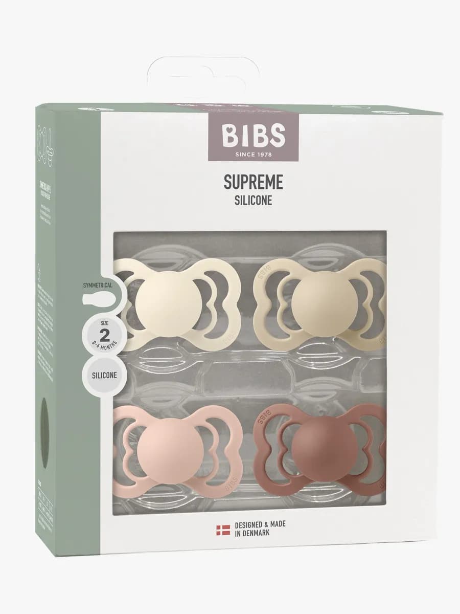 BIBS Supreme Napp 4-Pack Silikon Stl 2, Ivory/Vanilla/Blush/Woodchuck