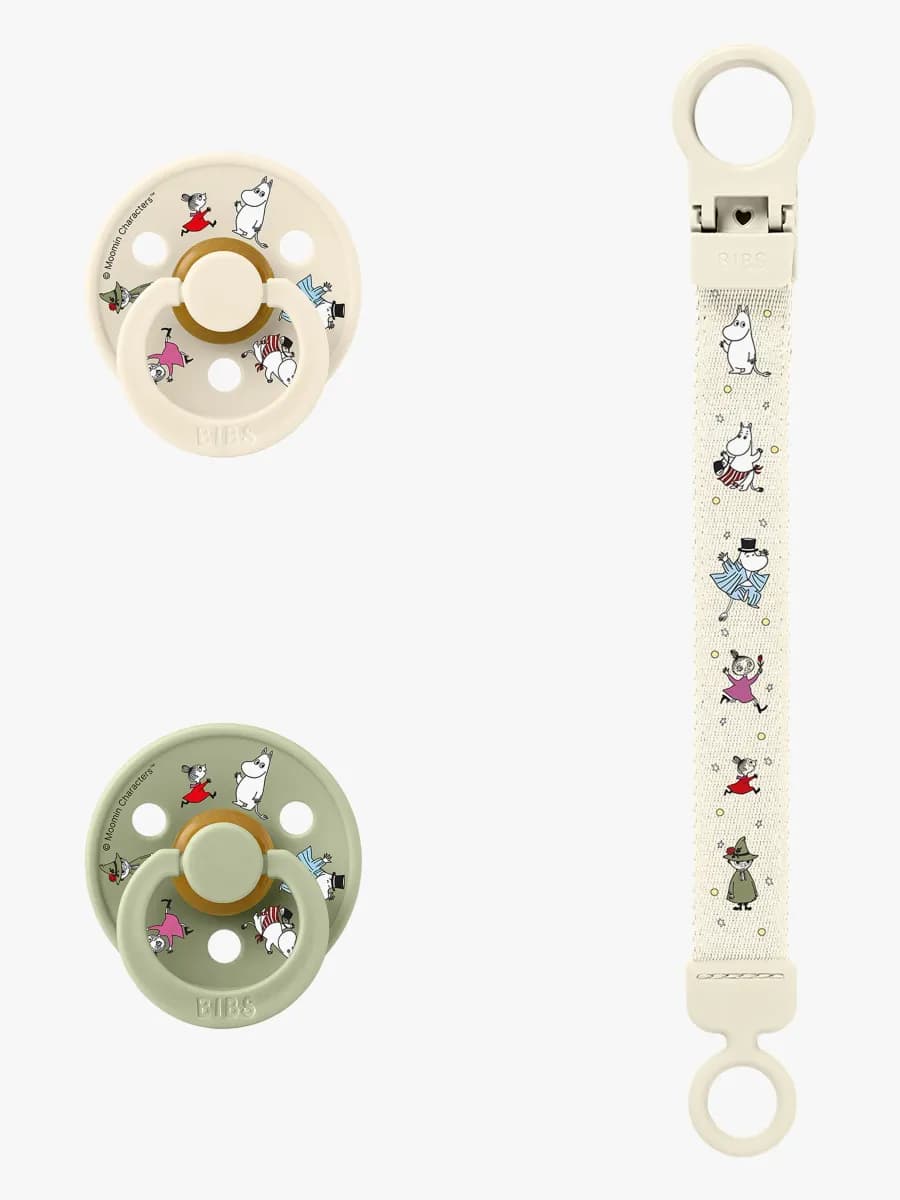 BIBS x Moomin Colour Napp &  Loop Napphållare Gåvoset Latex Stl 2, Ivory/Sage
