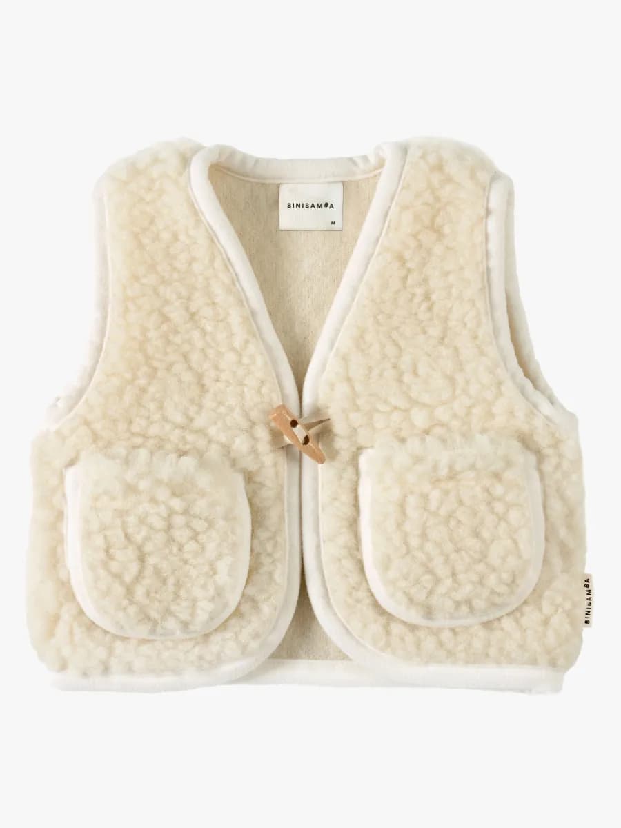 BINIBAMBA Merino Snuggle Väst, Milk, 1-2 år