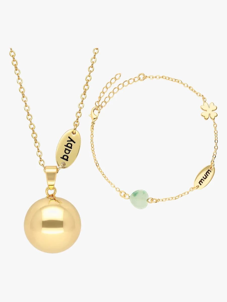 Bola Gravidsmycke med Armband Baby/Mum, Guld