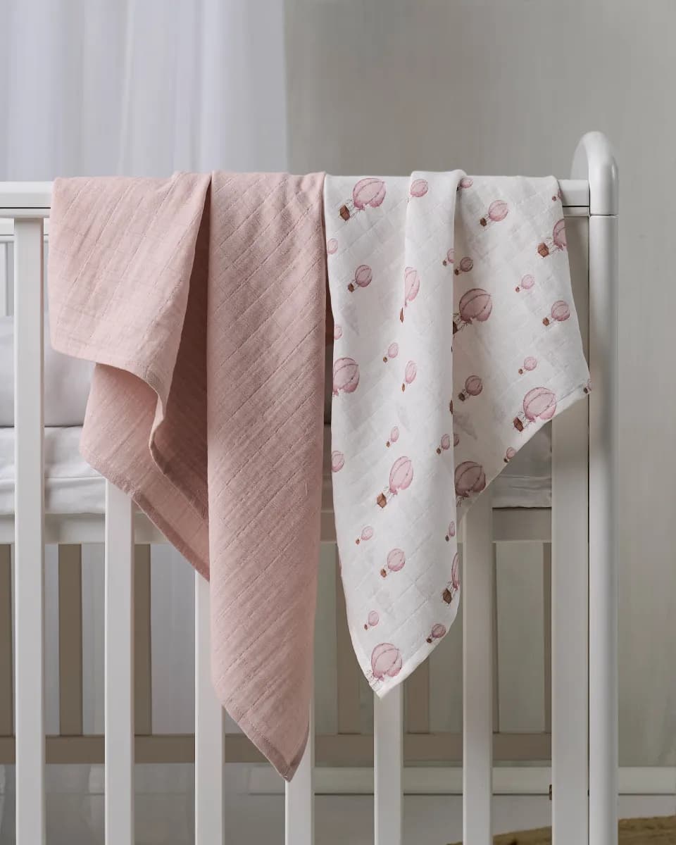 Borganäs Muslinfiltar Ballong 70x70 2-Pack, Rosa