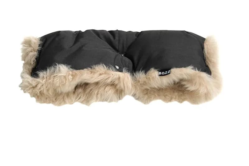 Bozz handmuff lammskinn, svart melange/linen långhårig
