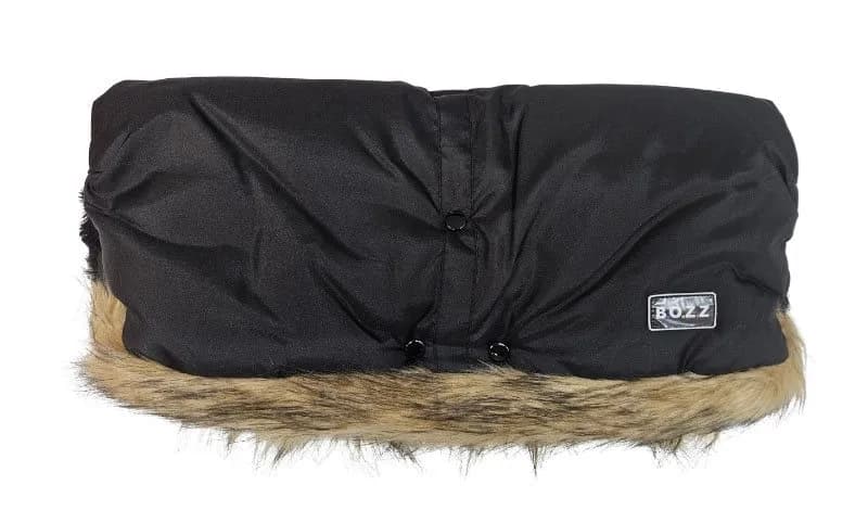 Bozz handmuff slät med päls, svart