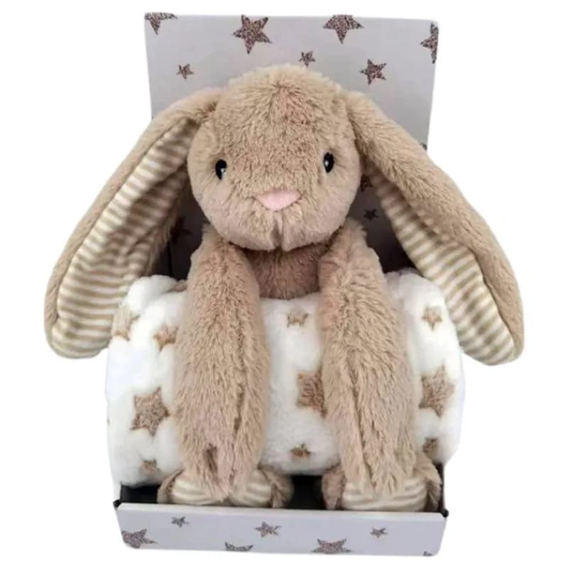 Carlobaby fleecefilt med gosedjur, kanin beige