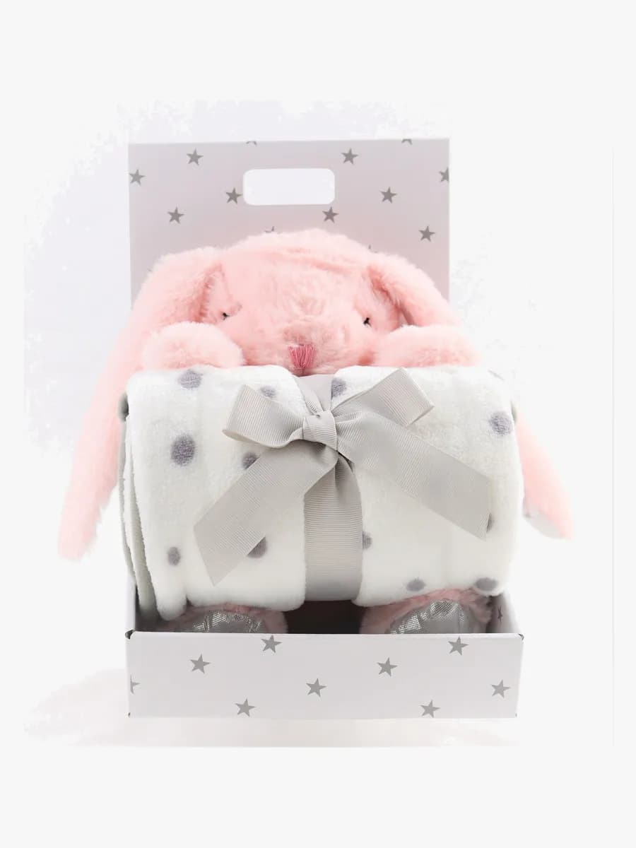 Carlobaby fleecefilt med gosedjur, kanin rosa