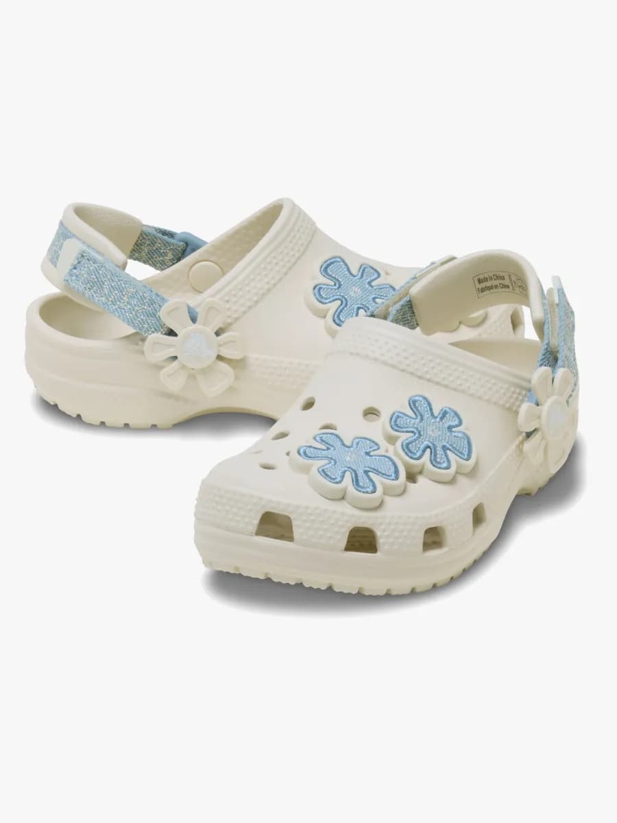 Crocs Classic Denim Flower Kids Tofflor, Summit White, 20-21