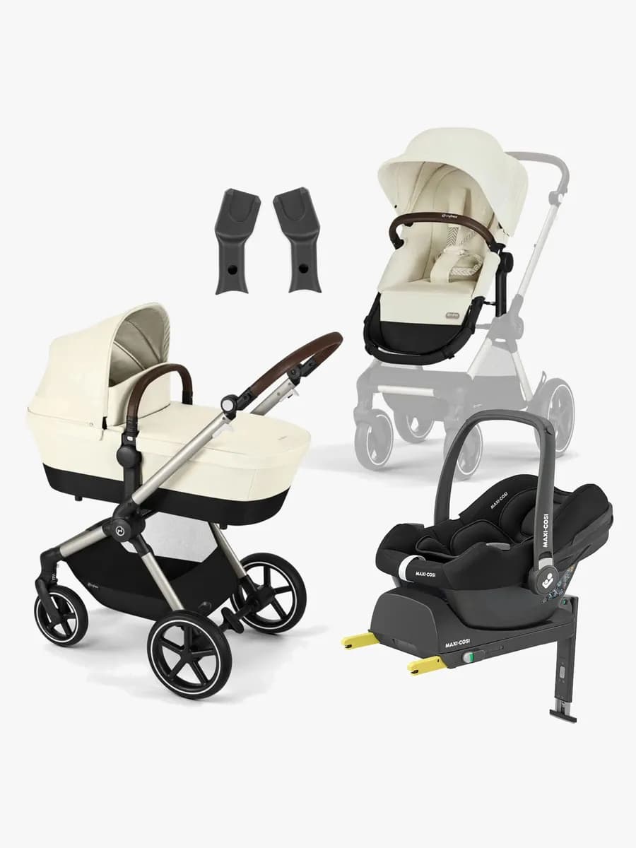 Cybex EOS Lux Duovagn inkl. Beemoo Route Babyskydd &  Bas, Seashell Beige/Black Stone