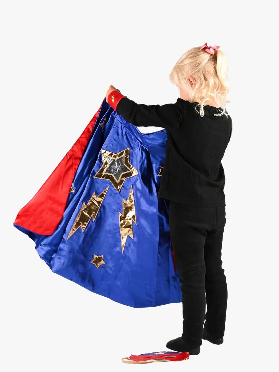 Den Goda Fen Vändbar Mantel med Ögonmask 98-128 cm, Blå/Röd