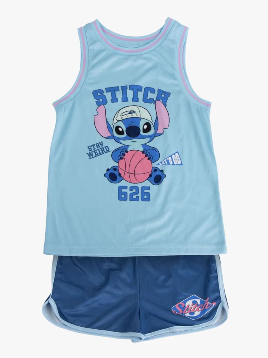 Disney Stitch Linne &  Shorts Sport Set, Blå, 116-122